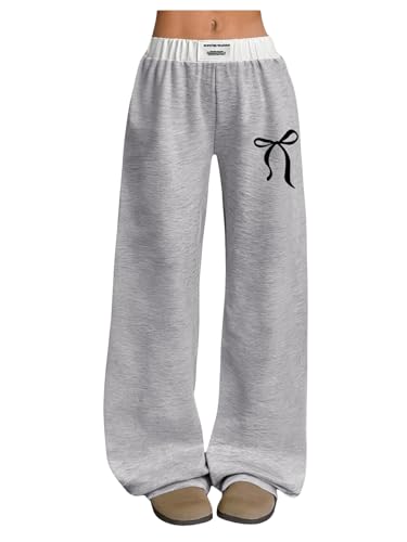 Image of RoseSeek Girl's Baggy Sweatpants Letter Patched Wide Leg Pants Elastic Waist Long Trousers Joggers Trendy