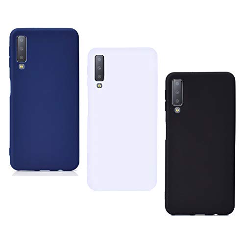 ChoosEU Compatible con 3X Funda Samsung Galaxy A7 2018 Silicona Design Mate Bonita Carcasas TPU Case Antigolpes Bumper Cover Protección Caso Flexible Gel - Azul Negro Blanco