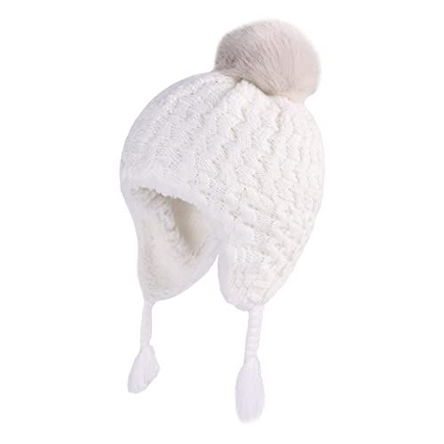 LANGZHEN Gorro de invierno para niños pequeños, con solapa para las orejas, gorro cálido con forro polar para bebés y niñas, blanco, 2-4 Años