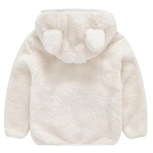 Aiwuhe Toddler Boys Girls Hooded Jacket Baby Fleece Hoodie Winter Warm Solid Color Coat Zip-Up Bear Ear Sweater Fall Thick Clothes White 90 1-2T thumb #1