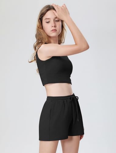 Image of Mebius Girl's 2 Piece Outfit Crop Tops Shorts Set Ribbed Knit Cropped Tank Tops Sleeveless Round Neck