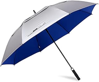G4Free 68 Inch UV Protection Golf Umbrella Auto Open Extra Large Windproof Sun and Rain Umbrellas Double Canopy (Silver/Blue)