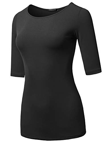 SSOULM Women's Basic Stretchy 1/2 Sleeve Crewneck Slim Fit T-Shirt Top with Plus Size