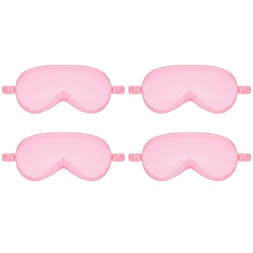 KFHENSOMR Silk Sleep Eye Mask 4 Pack Mulberry Silk Sleep Mask Eye Cover Blindfold with Elastic Strap Cute Satin Soft Eyeshade Masks for Women Night Sleeping Travel Nap (Pink)