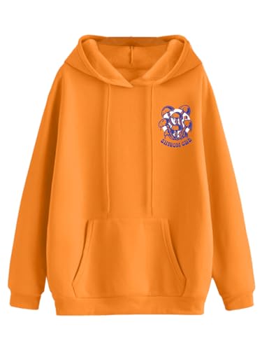 Image of JUNEBERRY Cotton Poly Fleece Oversized Fit Black, Green, Magenta, Mustard, Orange, Purple, Blue, Off White & Grey Graphic Printed Full Sleeve Hoodie for Women