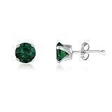 EMERALD GREEN 4MM Classic Brilliant Round Cut Cubic Zirconia (CZ) Sterling Silver Birthstone Stud Earrings/Ear Studs for Women Ladies Girls - 925 Sterling Silver. 4-EMER