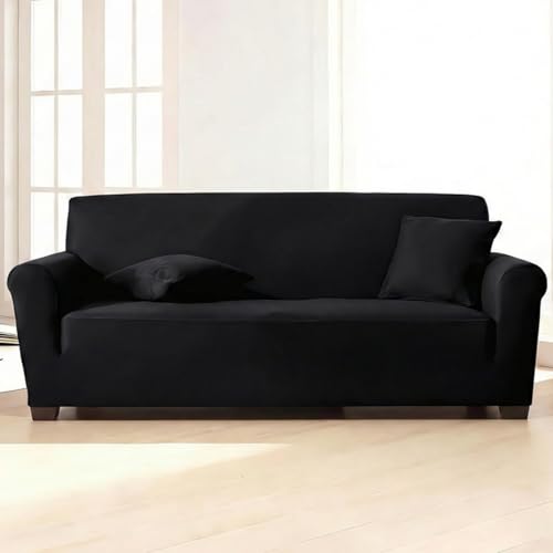 Funda Sofa 3 Plazas Negro Puro General Funda De Sofá Elástica En Spandex,Anti Gatos Arañazo Y Perros Mascotas,Antideslizante Protector Sofa,Adecuado para Sala De Estar