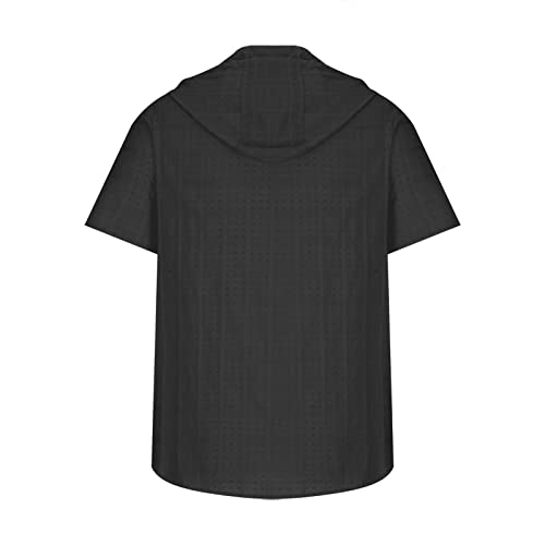 Mens Comfortable Zip Up Hoodie Short Sleeve Lightweight Cotton Zipper Casual Fashion Slim-fit Drawstring Pullover Top Shirts4