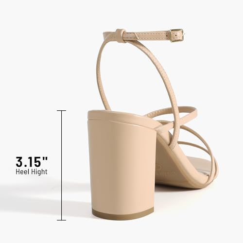 DREAM PAIRS Women's Heels Chunky Block Strappy Square Open Toe Ankle Buckle Heeled Sandals Wedding Party Dress Shoes Indie4