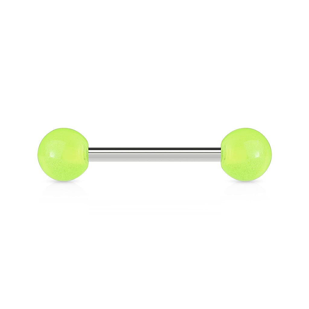 Lovepiercing Piercing de lengua fluorescente fosfo, acero quirúrgico inoxidable, antialérgico, barbell Gordon, amarillo lovepiercing, Acero aleado