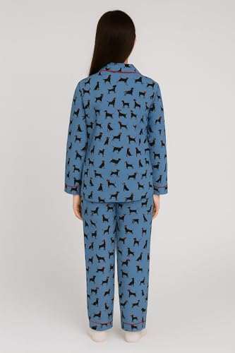 Image of Girls Premium Cotton Full Sleeves Printed Nightsuit Set | Collar Style Night Dress for Girls | Soft & Breathable Pajama Set | Trendy Kids Sleepwear & Nightwear