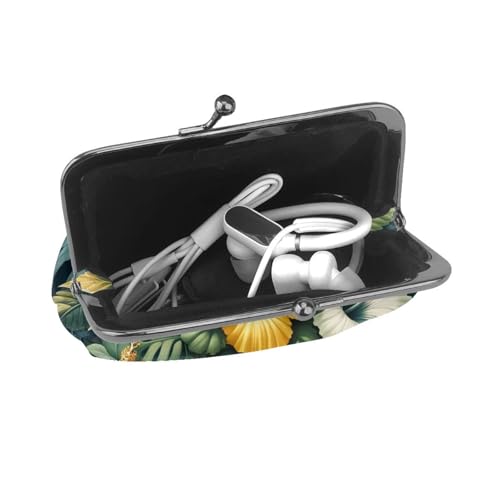 Pu Leather Buckle Coin Purse Hibiscus-Tropical-Floral Girls Kiss-Lock Change Purse Wallets4