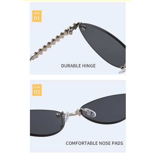 bullabulling Trendy Rimless Cat Eye Metal Sunglasses Vintage Small Oval Eyewear UV400 Protection for Women Men Outdoor4