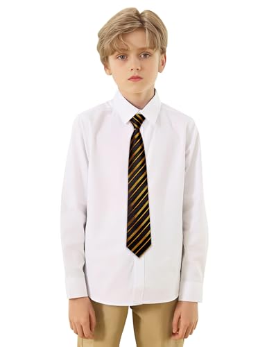 Image of Barry.Wang Boys Ties School Pre-Tied Kids Necktie Handkerchief Clip Set Uniforms Child Ties for 8-14 Years Wedding Party