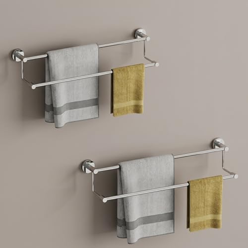 Image of GLOXY Premium Stainless Steel 24 Inch Towel Rod for Bathroom Combo Pack of 2 - Chrome Finished Wall Mount Bathroom Rod for Clothes - Bathroom Towel Rod for Bathroom Fittings Accessories Set