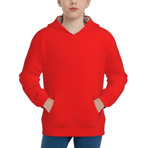 Red Kid Hoodies Boys Sweatshirts Girls Pullover with Pocket