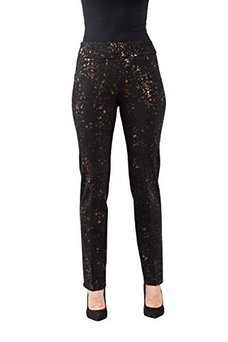 Women's 4 Way Stretch Pull-On Pants in Black and Gold Galaxy Print Size 6