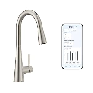 Moen Sleek Spot Resist Stainless One-Handle Smart Touchless Kitchen Faucet Pull Down Sprayer, Voice Control, and Power Boost, 7864EVSRS