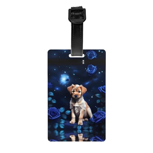 Etiqueta de equipaje de viaje con estampado de rosa azul cachorro, etiqueta de identificación de equipaje de 3.3 x 2.1 pulgadas para equipaje facturado de aerolínea/equipaje de viaje