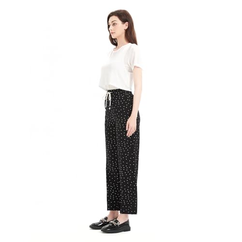 Womens High Waist Wide Leg Pants Polka Dot Summer Pull-On Lounge Travel Casual Lightweight Trousers3