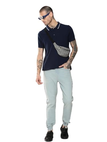 Image of LEOTUDE Men's Honeycomb Nylon Regular Fit Plain Polo T-Shirt