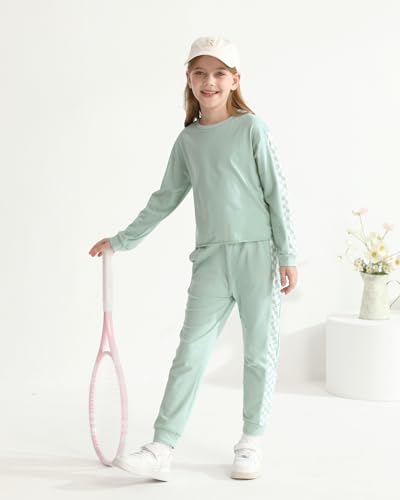 Image of SANMIO Toddler Girl Clothes 2 Piece Outfits Girls Tracksuit Activewear | Long Sleeve Crewneck Checkered Sweatshirts and Sweatpants Casual Fall Winter Clothing Set