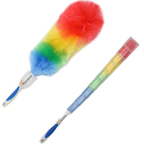 Hasanat Essentials Multipurpose Static Duster Soft Rainbow Plastic Easy Clean Multicolor Cobweb Cleaner Feather Tool Electrostatic Power Dusting Brush For Appliances Furniture Computer Cars Home