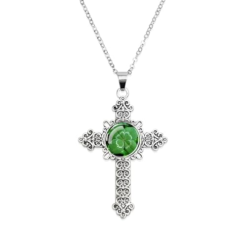 Collier trèfle à quatre feuilles argent 925 bijoux Saint-Patrick homme femme pendentif verre perle