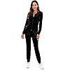 Womens 2 Piece Sportswear Long Sleeve Full-Zip Jacket Cozy Jogger Pants Velour Activewear Black L