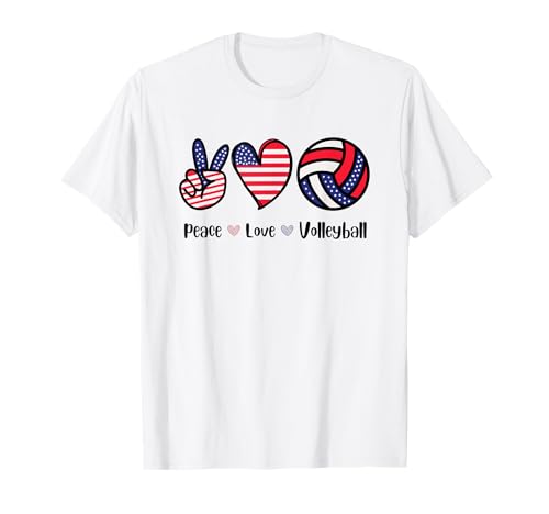 Peace Love Volleyball USA Flag Men Women Kids T-Shirt