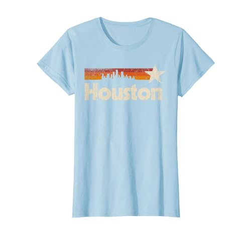 Vintage Houston City - Texas T-Shirt Houston Strong Stripes T-Shirt, Women, Baby Blue, Medium