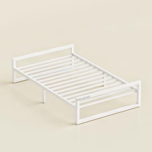 Image of Single Size Metal Bed Frame | SingleMetal Bed for Adults | Heavy Duty Iron Bed | Steel Bed Single | Single Metal Cot | White MetalBed | Platform Bed | Metal Slats | No Box Spring Needed