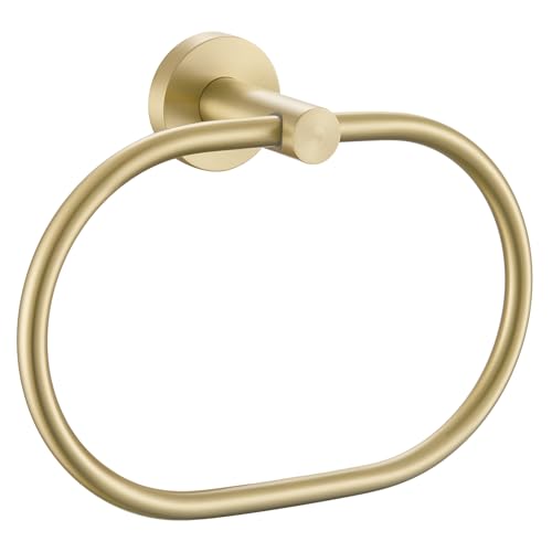 Image of Angle Simple Towel Ring for Bathroom, SUS304 Stainless Steel Swivel Oval Hand Towel Ring Rack for Wall, Brushed Gold