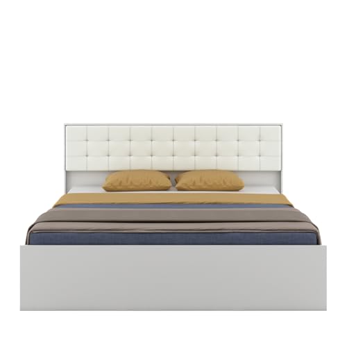 Image of Alvin King Size Box Bed | Engineered Wood | Frosty White Finish | Elegant & Strong | Knock-Down Delivery | 3 Years Warranty