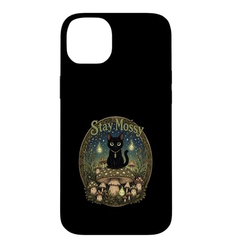 Stay Mossy dark cat Goblincore �L�m�R �X�̐����� �X�}�z�P�[�X iPhone 14 Plus �p