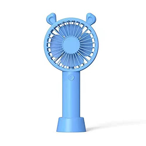 BeingHD Handheld Fan Usb Mini Fan Silent Charging Fan Portable Office Desktop Hand Holding Wind Power 800 Ma Cartoon horn blue (base + USB line + battery)