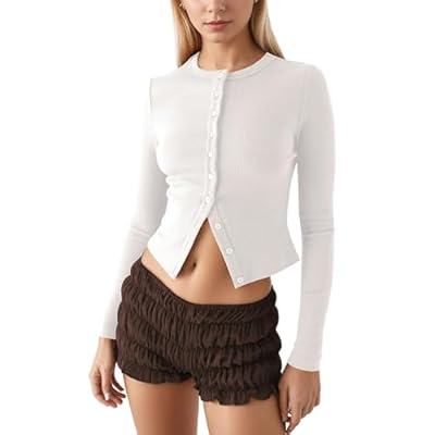 MISSACTIVER Womens Long Sleeve Button Down Crop...