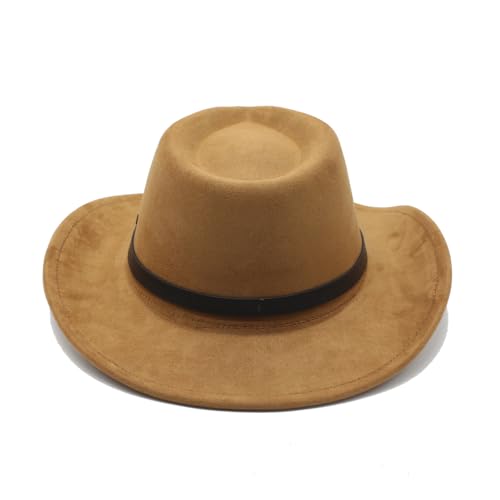 Image of LIDHAY Cowboy Hat for Women Men Felt Wide Brim Cowgirl Hat Western Suede Hats for Cowboys and Cowgirls with Belt Buckle