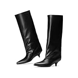 vivianly Knee High Boots for Women Wide Calf Pointed Toe Fold Over Black Boots Kitten Heel Comfortable for Dress & Daily Wear size 9