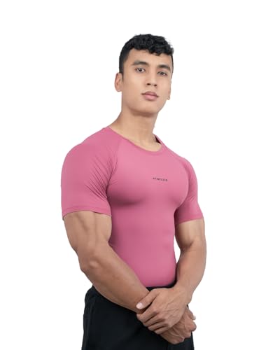 Image of Athflex Men's Half Sleeve Ace Compression T-Shirt-Ultra Stretch,Premium Nylon Spandex Blend,Moisture-Wicking, Quick-Dry,Breathable,Muscle Fit Activewear for Gym