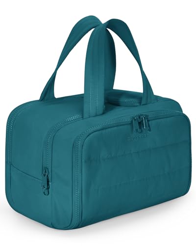 Image of BAGSMART Travel Toiletry Bag, Crush Toiletry Bag for Women, Wide-open Puffy Toiletry Bags for Traveling, Large Travel Cosmetic Makeup Bag Organizer for Accessories,Toiletrie (Misty Teal)
