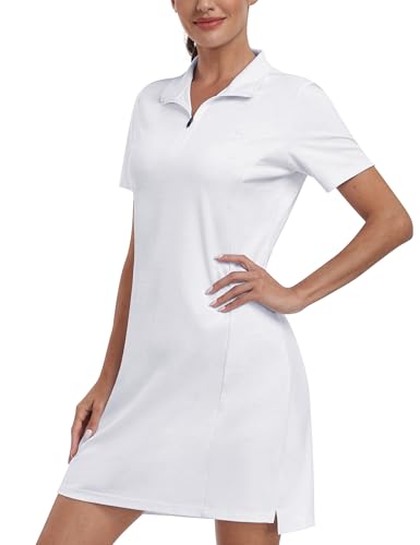 MoFiz Vestido polo de manga corta con cuello alto para mujer, cómodo, deportivo, casual, ropa de tenis para mujer, A-blanco, XS