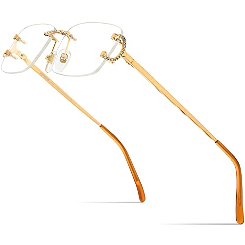 Image of HEPIDEM Vintage Style Rectangular Rimless Metal Eyeglasses for Men,New Frameless Zircon Diamonds Optical Glasses Frame