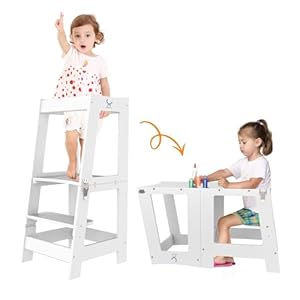 XIHAToy Standing Tower for Kids Kitchen Tower for Toddlers Child Stool Helper Folded Step Up Toddler Helper White