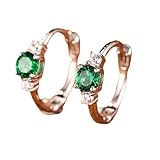 Stfery Pendientes de aro de oro blanco de 18 quilates con triple piedra para mujer, aretes Huggie con esmeralda creada en laboratorio de 0,26 quilates y moissanitas, oro real Au750