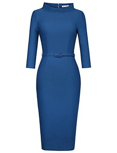 Image of MUXXN Women's 1950s Vintage 3 /4 Sleeve Elegant Collar Cocktail Evening Dress