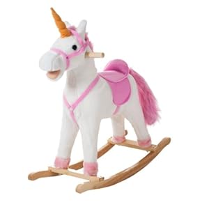 Rocking Horse – Soft and Plush Ride-On Unicorn with Sturdy Wooden Base – Hand-Crafted Toy Rocker for Toddlers Ages 3 and Up by Happy Trails (White)
