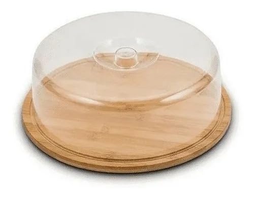 Porta Bolo Torta De Bambu Boleira Com Tampa Acrílica 28 Cm