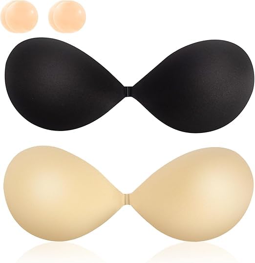 Bekin Push Up Sticky Bra, 2 Pack Reusable Adhesive Invisible Strapless Backless Silicone Bra with 4 Nipple Covers Reusable Free Size Backless Bra for Saree, Lehenga, Gown, Party & Wedding-picture-36