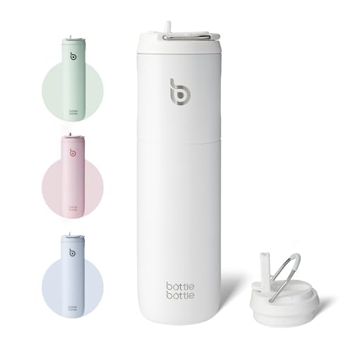 BOTTLE BOTTLE Insulated Water Bottle 700ml(24oz) with Straw and Lid Stainless Steel Sports Water Bottles Metal Drink Flask with Handle for Man and Women (White)
